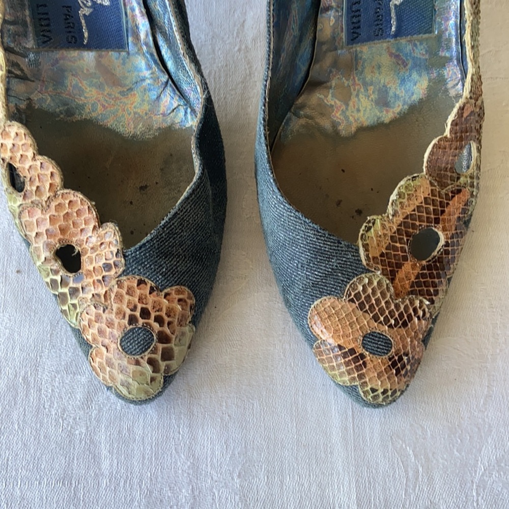 **SOLD Thierry Mugler Paris vintage denim/leather heels - Picture 4 of 6
